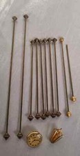 Ten Dolls House Solid Brass Curtain Poles & 19 Finials & Pendant Light & Clock