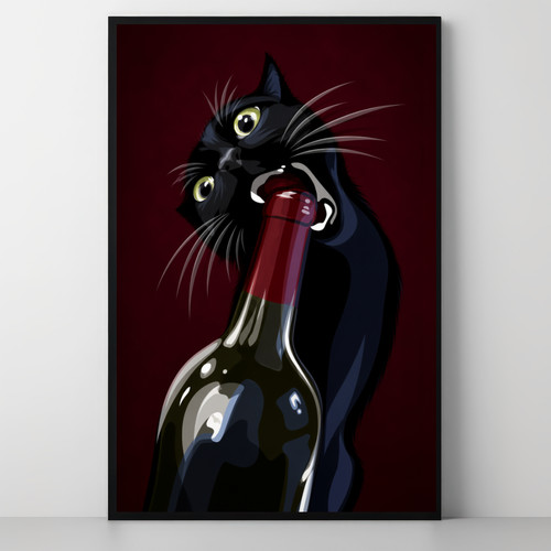 Funny black cat wine bottle - cat, &