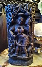 Old Vintage Rare Hand Carved South Indian Goddess Wooden Door Wall Hanging Panel