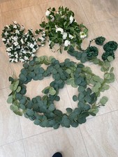 Green and White Floral Garlands, Assorted Artificial Roses, Eucalyptus etc