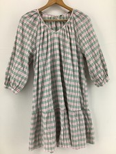 Primark Pink Green Plaid Check Smock Tiered Mini Dress UK 10 Seersucker
