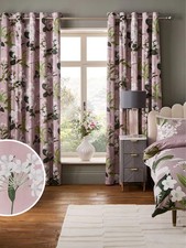 NEXT Mauve Purple Floral Blackout/Thermal Sateen Eyelet curtains  W 168, D 182CM