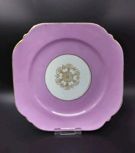 Purple gilded squared plate - purple, by