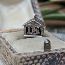 Vintage Silver Weather House Charm, Movable 3D, German Souvenir, Chalet Cottage 