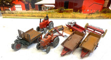 DINKY.1:43.FARMING.FIELD MARSHALL TRACTOR.DISC HARROW.RAKE.HAY TRAILER.BEV CART