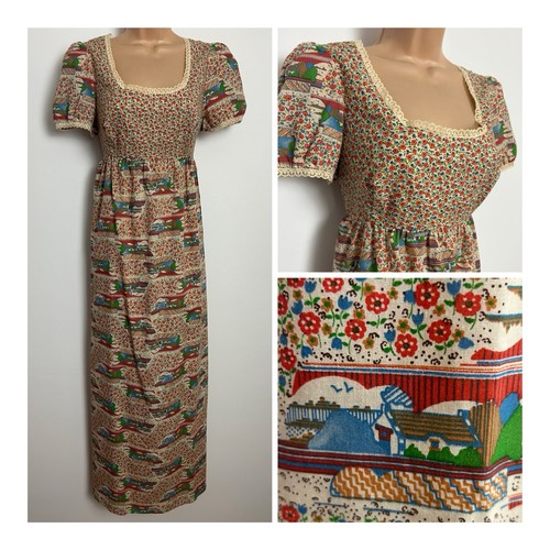 Vintage 70s cream blue red - 70s,