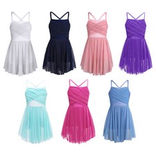 Girls Lyrical Ballet Dance Dress Spaghetti Cami Ruffled Skirt Ballerina Costumes