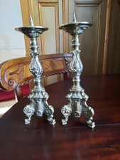Antique Brass French Gothic Ecclesiastical Candlesticks Very Striking Ornate