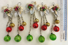 5 VTG 50s 60s XMAS HANGING DECORATIONS MERCURY GLASS FOIL BAUBLES BEADS + BOX