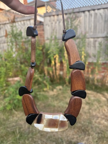 Boho wooden statement - statement, necklace