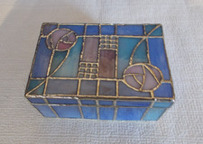 Vintage Stained Glass Jewellery Box, Art Deco, Mackintosh Style