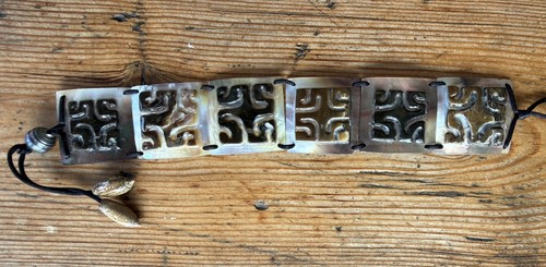 Carved shell abalone bracelet - carved,