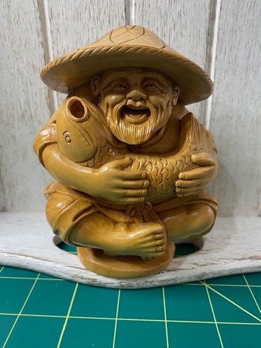Wooden buddha fisherman with - wooden,