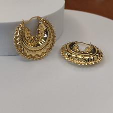 Gold on Sterling Silver Large Spiked Creole Earrings - Ladies Hoops - Gift Boxed