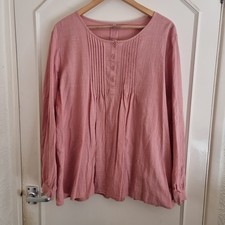 Peach Salmon Pink 100% Cotton Linen Pin Tuck Smock Style Blouse Sz 22 Approx
