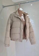 Misguided -  Ladies Beige Hooded Puffa Jacket Full Zip & Press Studs Size 10