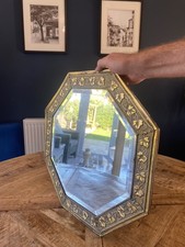 Antique Brass Art Deco Style Octagonal Bevelled Wall Mirror, Brass Ivy, 1920’s