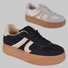 WOMENS LADIES FLATFORM LACE UP
