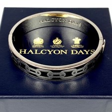HALCYON DAYS Black and Silver Chain link Bangle Bracelet with pouch and box