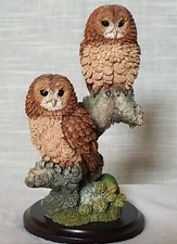 Rare Country Artists "Tawny Owl Chicks on Branch" Vintage Owl Chicks on Plinth