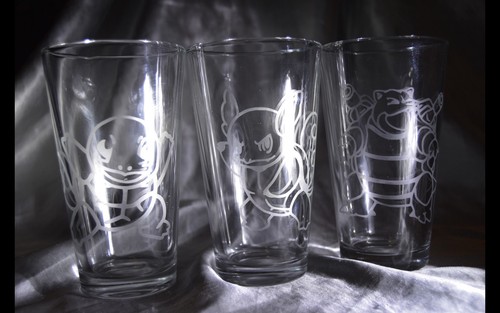 Pokemon etched pub glass - etched, set