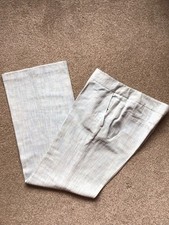 NEXT LIGHT BLUE WHITE PRINT WIDE LEG LINEN COTTON SMART TROUSERS SIZE 12 EXCON