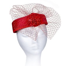 Royal Middleton Pillbox Fascinator Hat, Clean Shape with Net Bows Rose Centre