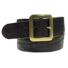 40mm Brown Brass Square Buckle Leather Belt 
