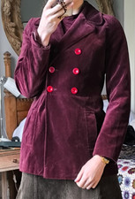 Vintage 100% cotton burgundy red velvet coat jacket steampunk 8 10