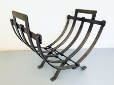 Log Holder Metal Folding Curved Wrought Iron Linear Traditional Wood Fire Logs 