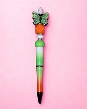 Green butterfly beaded pen - green,