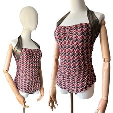 Missoni Vintage Zig Zag & Lame Halterneck One Piece Swimsuit Italian Size 42 M