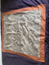 Vintage  Liberty of London "Hera" Peacock Feather Print Silk Scarf brown  