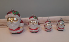 4 Father Christmas/Santa Glass Bauble Hanging Christmas Tree Decorations