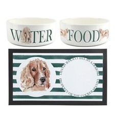 Cocker Spaniel Dog Bowls & Mat
