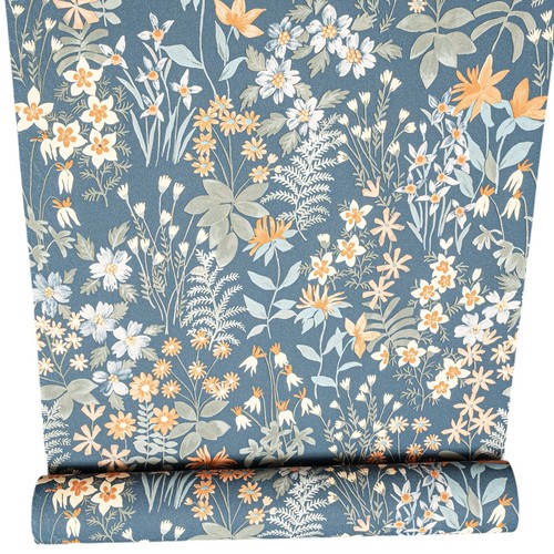 Blue floral wallpaper - blue,