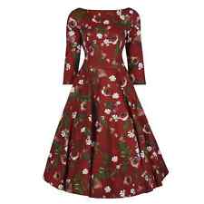 Hearts&Roses Dress S Wine Red Maroon Autumn Rose Print 3/4 Sleeve Retro Chic