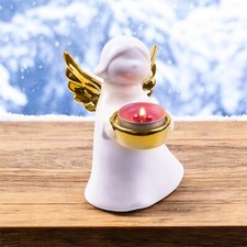 Ceramic Angel Tealight Holder Winged Christmas Decoration Ornament Candle Gold