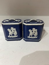 Pair Of Old Vintage Tins Blue