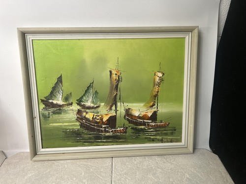 Mid century vintage framed oil - mid,