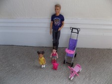 Barbie Ken Fashionista with Baby Sitting Toddlers Dolls & Purple Stroller Bundle