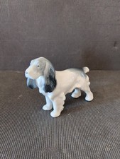 VINTAGE  METZLER ORTLOFF GERMAN GLAZED CERAMIC DOG GREY/WHITE SPANIEL FIGURINE
