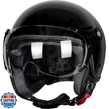 Yesmotor 3/4 Motorcycle Helmets Retro Open Face Vespa Scooters Helmet with Cl