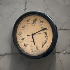 Singing Bird Analogue Wall Clock Quartz  Birdsong Ornithology Green Vtg Retro