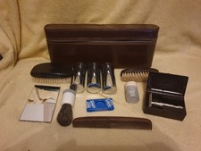 Vintage Shaving Set In Leather Case With Gillette Razor Bakelite Case No Blades