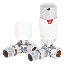 Radiator Valves Set TRV & Lockshield White Corner Thermostatic 15mm x 1/2"