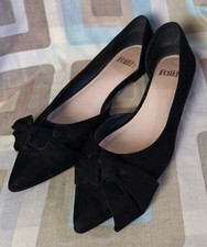 Faith Black Faux Suede Pointed Toe Flat Dolly Shoes - Size 5