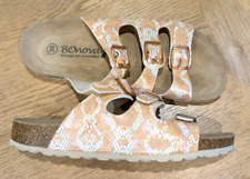 BOnova 3-Strap Snake Effect Buckle Sandals, UK6/EU 39, Rose Gold