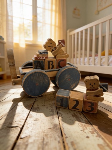 Vintage wooden pull wagon - vintage,