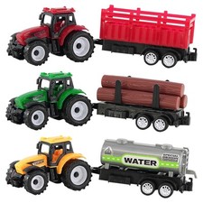 Farm Tractor and Trailer Set 3 Pieces Plastic Farm Themed Vehicle Toy Playset